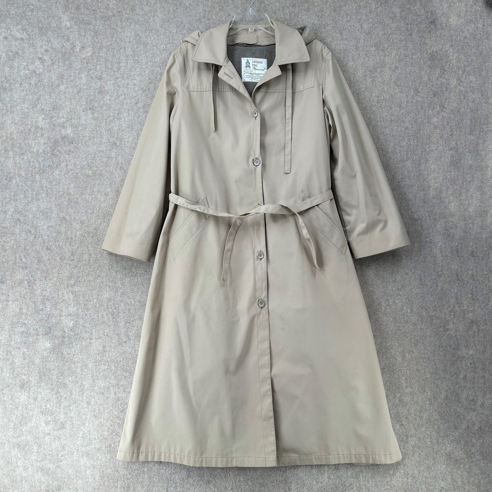 London Fog Trench Coat Womens 18R Beige Single Breasted Mid Length Fleece Lined‎